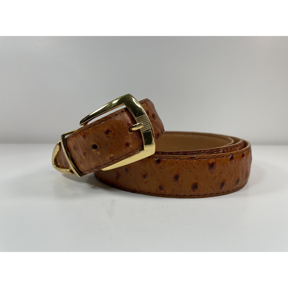Irvine‎ Park Belt Men 3XL Brown Italian Leather Gold Buckle Texture preppy